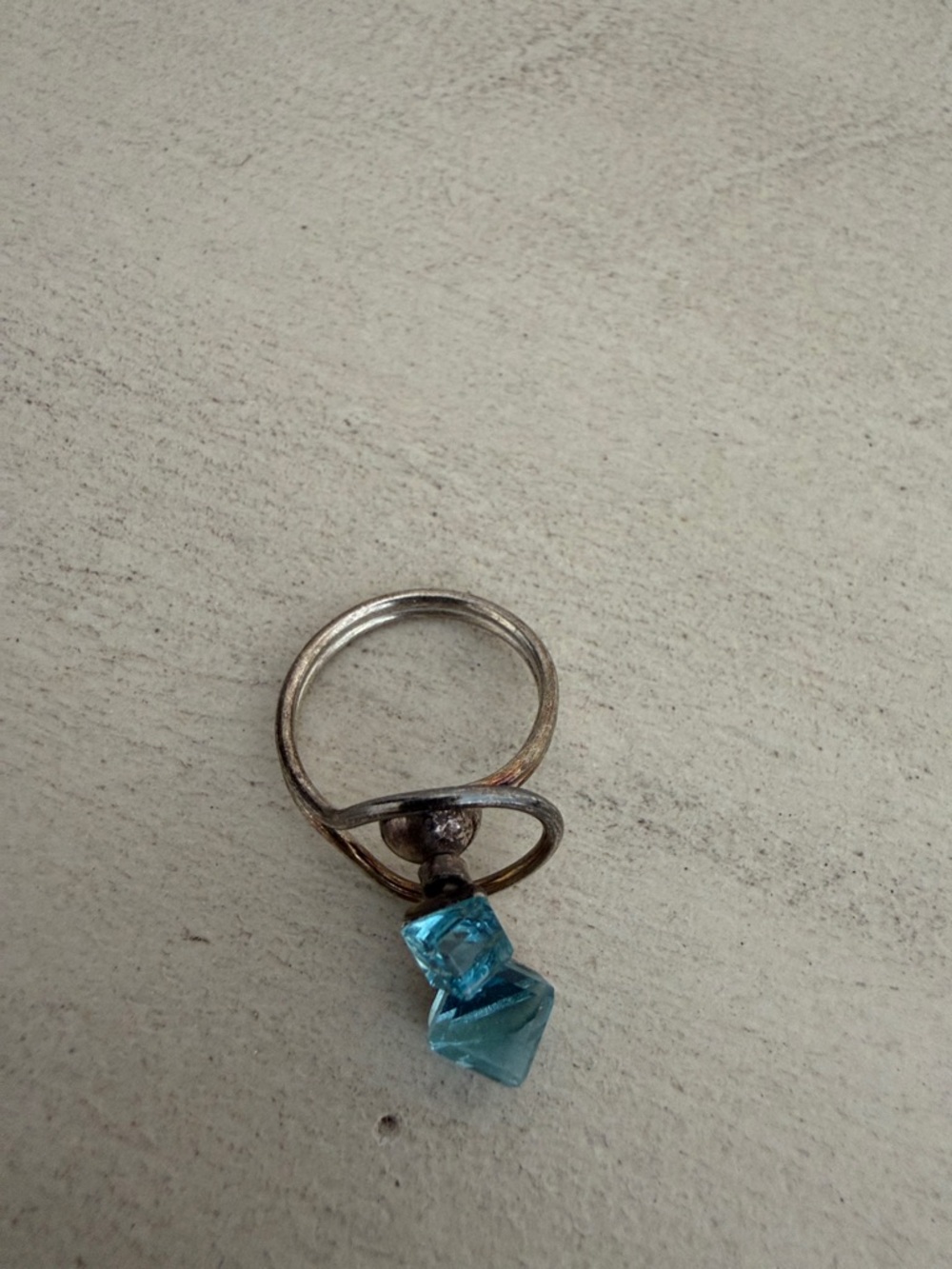 Silver-Tone Blue Crystal Dangle Ring
